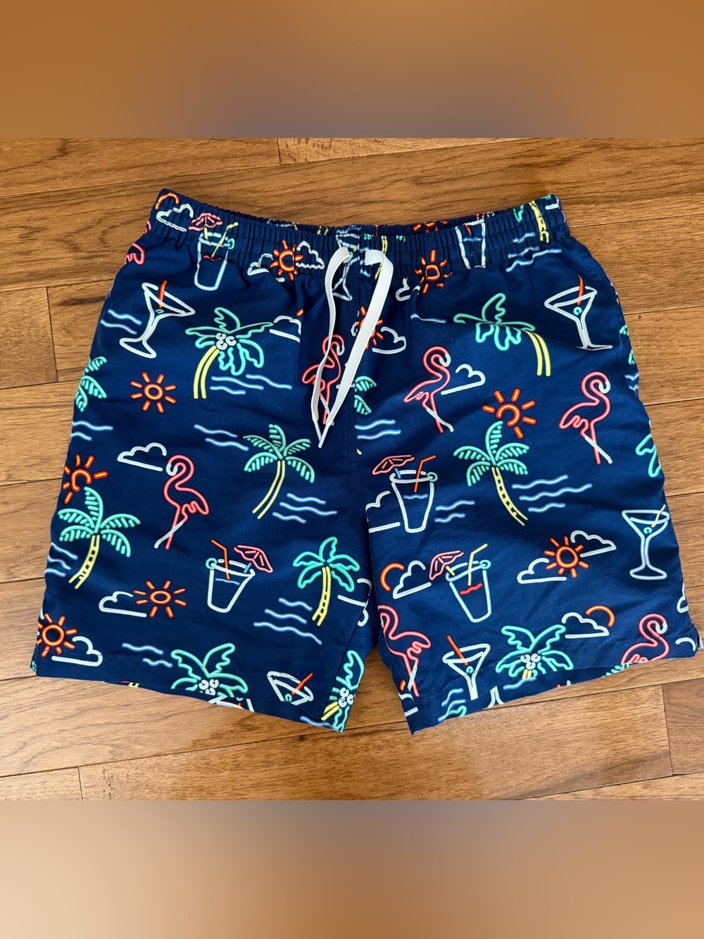 Chubbies Navy Neon Lights Tropical Swim Trunks Size S